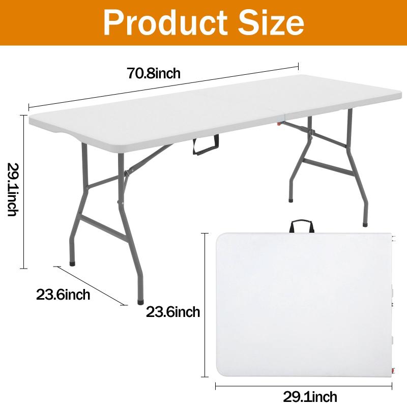 Lakhow 180CZ 6 Foot Long Portable Plastic Folding Multipurpose Utility Picnic Table with Powder Coated Steel Legs and Built in Carry Handle, White