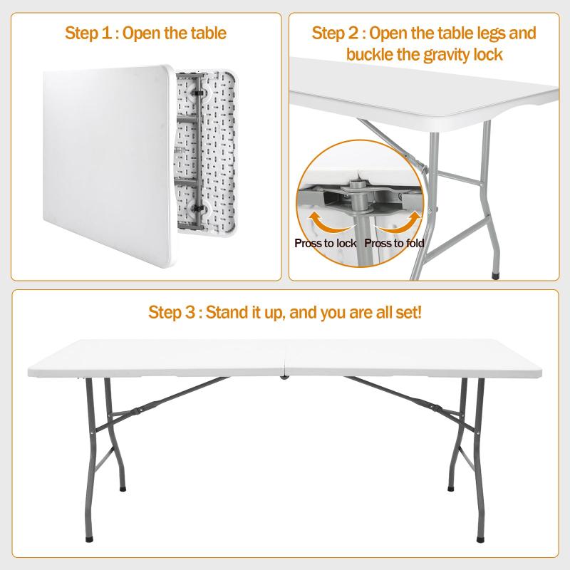 Lakhow 180CZ 6 Foot Long Portable Plastic Folding Multipurpose Utility Picnic Table with Powder Coated Steel Legs and Built in Carry Handle, White