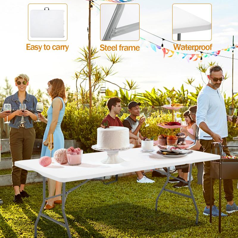 Lakhow 180CZ 6 Foot Long Portable Plastic Folding Multipurpose Utility Picnic Table with Powder Coated Steel Legs and Built in Carry Handle, White