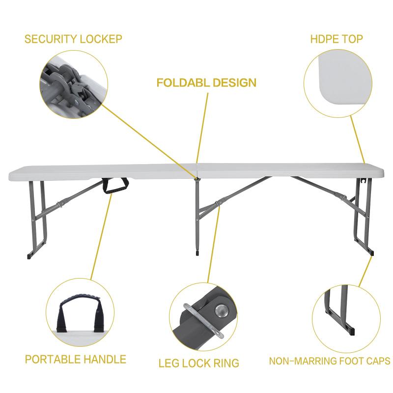 Lakhow 6-Foot Folding Bench White Plastic Folding Training Table, Stackable Indoor and Outdoor Folding Stool (2-Pack)