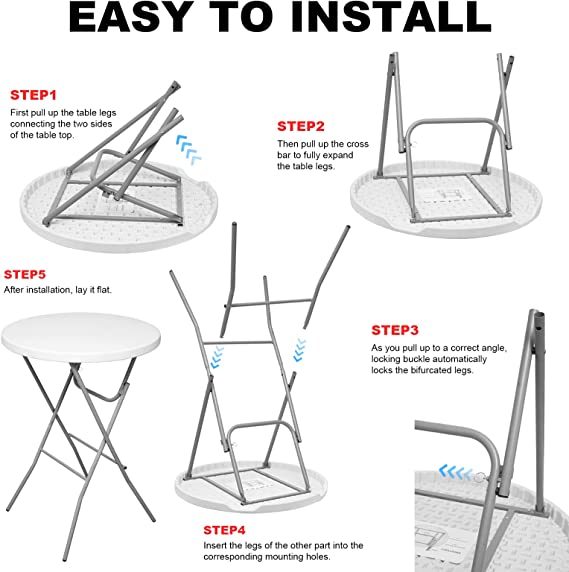 Lakhow 2.63' (32in) Bar Height Round Folding Table,Parties and Commercial Events, Coffee Card, Dining Table ,Wedding Event,Indoor/Outdoor Folding Table, Metal Frame,Locking Legs,White